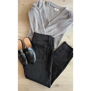 FRAME Le High Skinny Crop Jeans Sz 32 Black Raw Hem High Rise Denim